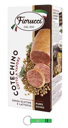 10x Fiorucci Cotechino 100% Italienische Spezialität mit italienischem Gedämpftes Schweinefleisch-Cotechino Glutenfrei 500g + Beni Culinari Kostenloser Schlüsselanhänger von Beni Culinari