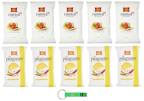 10x Testpaket San Carlo Patatine,Vivace Paprika 5x150g + Rustica 5x300g - Kartoffelchips Chips Beutel + Beni Culinari Kostenloser Schlüsselanhänger von Beni Culinari