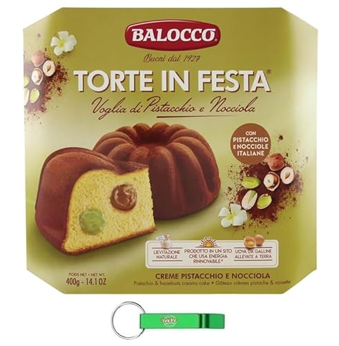 12x Balocco Balocco Torte in Festa Pistacchio e Nocciola - Italienisches Weihnachtsdessert - Kuchen gefüllt mit Pistazie und Haselnuss Creme 400g + Beni Culinari Kostenloser Schlüsselanhänger von Beni Culinari