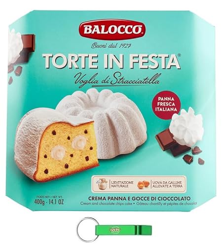 12x Balocco Torte in Festa Stracciatella - Italienisches Weihnachtsdessert - Kuchen gefüllt mit Sahne und Schokoladenstückchen 400g + Beni Culinari Kostenloser Schlüsselanhänger von Beni Culinari