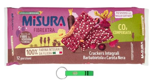 12x Misura Fibrextra Crackers Integrali - Ballaststoffreiche Vollkorncracker mit Roter Bete und Schwarzer Karotte 385g Packung + Beni Culinari Kostenloser Schlüsselanhänger von Beni Culinari