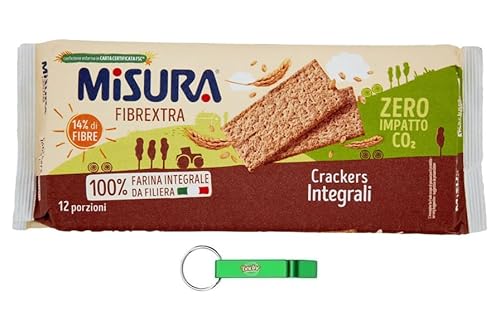 12x Misura Fibrextra Crackers Integrali - Ballaststoffreiche Vollkorncracker mit Vollkornmehl 385g Packung,Jede Packung enthält 12 Einzelportionen + Beni Culinari Kostenloser Schlüsselanhänger von Beni Culinari