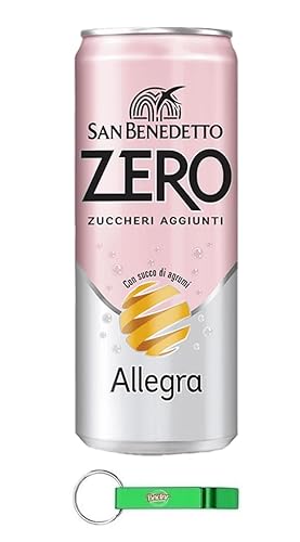 12x San Benedetto Allegra Zero Added Sugars Kohlensäurehaltiges Erfrischungsgetränk mit Zitrussaft Einwegdose 330ml + Portachiavi Beni Culinari in Omaggio von Beni Culinari