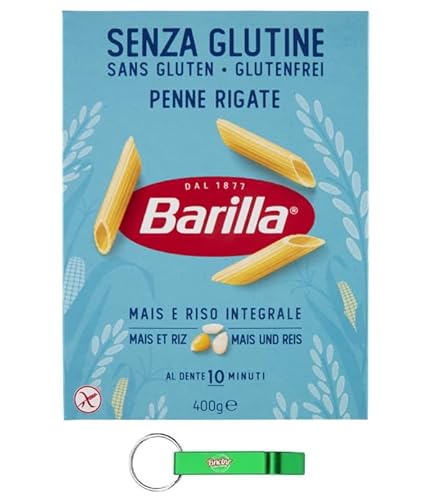 14x Barilla Pasta Penne Rigate Senza Glutine,Glutenfreie Nudeln aus weißem Mais, gelbem Mais und braunem Reis 400g + Beni Culinari Kostenloser Schlüsselanhänger von Beni Culinari