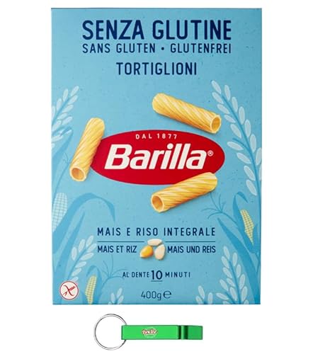 14x Barilla Pasta Tortiglioni Senza Glutine,Glutenfreie Nudeln aus weißem Mais, gelbem Mais und braunem Reis 400g + Beni Culinari Kostenloser Schlüsselanhänger von Beni Culinari