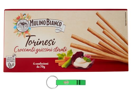 15x Mulino Bianco Grissini Torinesi - Grissini vom Typ 0 – Knusprig und Voller Geschmack - Snack Breadsticks 280g Packung + Beni Culinari Kostenloser Schlüsselanhänger von Beni Culinari