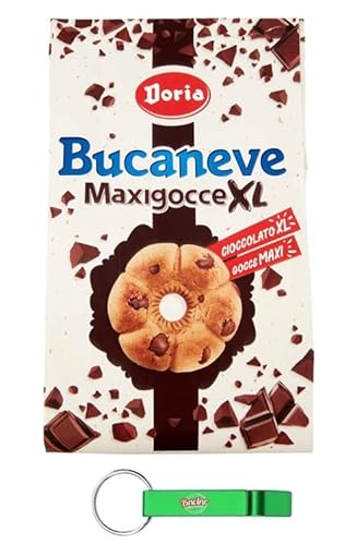 16x Doria - Bucaneve Maxigocce XL - Kekse mit Schokoladenstückchen für Ihr Frühstück oder Ihren Snack - Biscotti Biscuit - 300g Beutel + Beni Culinari Kostenloser Schlüsselanhänger von Beni Culinari