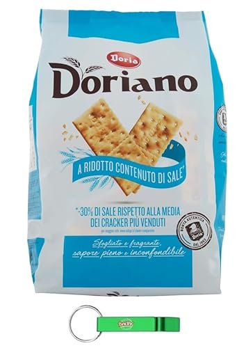 16x Doria Doriano Cracker Meno Sale - Duftende und Knusprige Cracker mit Reduziertem Salzgehalt - 700g Beutel – Jeder Beutel enthält 24 Einzelportionen + Beni Culinari Kostenloser Schlüsselanhänger von Beni Culinari