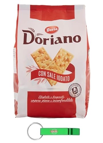 16x Doria Doriano Cracker con Sale - Duftende und Knusprige Cracker mit Salz auf der Oberfläche - 700g Beutel – Jeder Beutel enthält 24 Einzelportionen + Beni Culinari Kostenloser Schlüsselanhänger von Beni Culinari