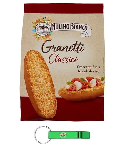 16x Mulino Bianco Granetti Classici - Getoastetes Brot - Knusprige und Krümelige Croutons - Snack Brotcroûtons 300g Packung + Beni Culinari Kostenloser Schlüsselanhänger von Beni Culinari