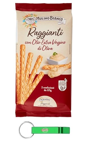 16x Mulino Bianco Raggianti - Grissini vom Typ 0 mit Extra Nativem Olivenöl– Knusprig und Voller Geschmack - Snack Breadsticks 230g Packung + Beni Culinari Kostenloser Schlüsselanhänger von Beni Culinari