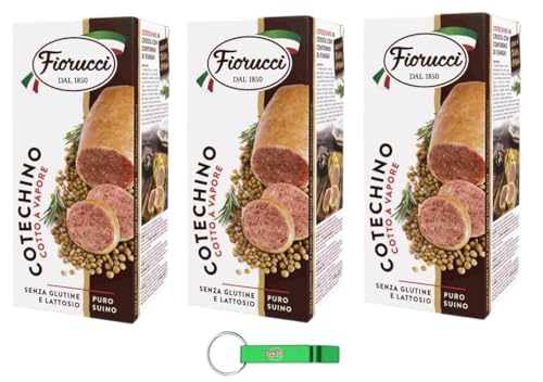 3x Fiorucci Cotechino 100% Italienische Spezialität mit italienischem Gedämpftes Schweinefleisch-Cotechino Glutenfrei 500g + Beni Culinari Kostenloser Schlüsselanhänger von Beni Culinari