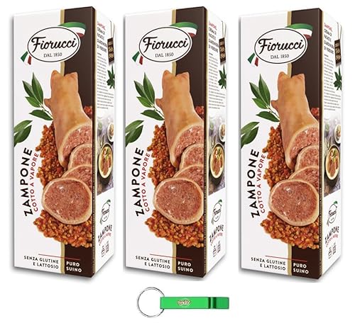 3x Fiorucci Zampone 100% Italienische Spezialität mit italienischem Gedämpftes Schweinefleisch-Zampone Glutenfrei 1Kg + Beni Culinari Kostenloser Schlüsselanhänger von Beni Culinari