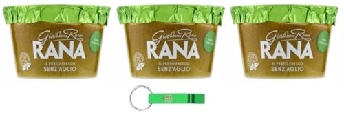 3x Giovanni Rana Pesto al Basilico Genovese DOP Senza Aglio,Frisches Pesto Sauce Genueser Basilikum Pesto DOP Ohne Knoblauch 140g + Beni Culinari Kostenloser Schlüsselanhänger von Beni Culinari