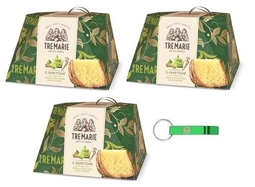 3x Tre Marie Panettone Pistacchio - Traditionelles italienisches Weihnachtsdessert - Weihnachts Kuchen mit Pistaziencreme Beutel - 950g+ Beni Culinari Kostenloser Schlüsselanhänger von Beni Culinari