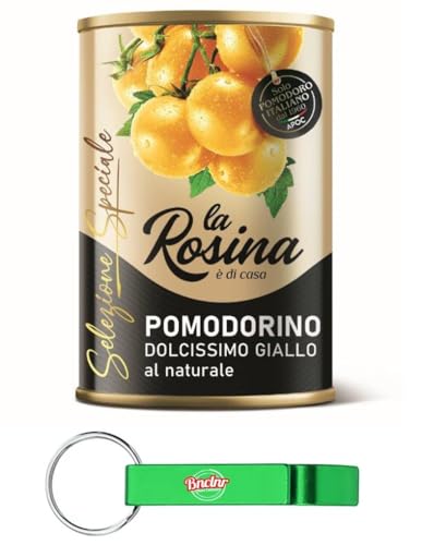 48er-Pack La Rosina Pomodorini Gialli,Gelbe Kirschtomaten, Italienische Tomaten,400g Dose + Beni Culinari Kostenloser Schlüsselanhänger von Beni Culinari