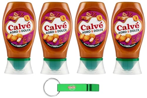 4er-Pack Calvé Sauce Agro & Dolce,Fruchtige Süß-Sauer-Sauce,Glutenfrei Würzsauce,Top Down 250ml + Beni Culinari Kostenloser Schlüsselanhänger von Beni Culinari