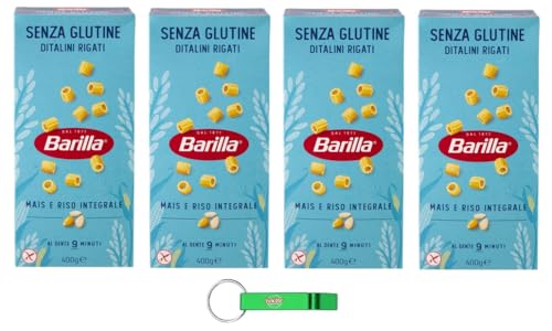 4x Barilla Pasta Ditalini Rigati Senza Glutine,Glutenfreie Nudeln aus weißem Mais, gelbem Mais und braunem Reis 400g + Beni Culinari Kostenloser Schlüsselanhänger von Beni Culinari