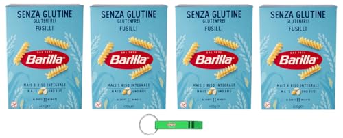 4x Barilla Pasta Fusilli Senza Glutine,Glutenfreie Nudeln aus weißem Mais, gelbem Mais und braunem Reis 400g + Beni Culinari Kostenloser Schlüsselanhänger von Beni Culinari