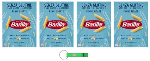 4x Barilla Pasta Penne Rigate Senza Glutine,Glutenfreie Nudeln aus weißem Mais, gelbem Mais und braunem Reis 400g + Beni Culinari Kostenloser Schlüsselanhänger von Beni Culinari