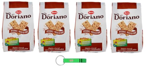 4x Doria Doriano Cracker Integrali - Duftende und Knusprige Vollkorn Cracker - 700g Beutel – Jeder Beutel enthält 24 Einzelportionen + Beni Culinari Kostenloser Schlüsselanhänger von Beni Culinari