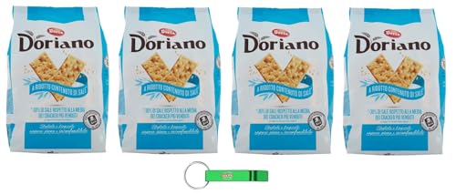 4x Doria Doriano Cracker Meno Sale - Duftende und Knusprige Cracker mit Reduziertem Salzgehalt - 700g Beutel – Jeder Beutel enthält 24 Einzelportionen + Beni Culinari Kostenloser Schlüsselanhänger von Beni Culinari