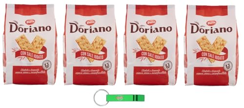 4x Doria Doriano Cracker con Sale - Duftende und Knusprige Cracker mit Salz auf der Oberfläche - 700g Beutel – Jeder Beutel enthält 24 Einzelportionen + Beni Culinari Kostenloser Schlüsselanhänger von Beni Culinari