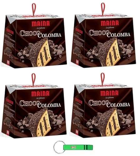 4x Maina Colomba ChocoColomba Osterkuchen gefüllt Dunkle Schokoladentropfen und Schokoladencreme 750g Oster-taube der italienischen Tradition + Beni Culinari Kostenloser Schlüsselanhänger von Beni Culinari