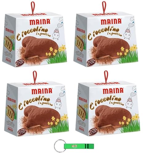 4x Maina Colomba Cioccolino l’agnellino Osterkuchen mit Milchschokoladen Creme - 750g Oster-taube der italienischen Tradition + Beni Culinari Kostenloser Schlüsselanhänger von Beni Culinari