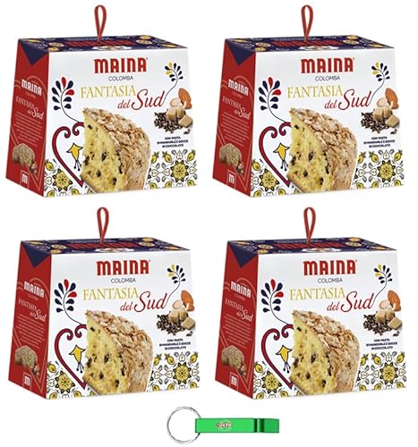 4x Maina Colomba Fantasia del Sud Osterkuchen gefüllt Mandelpaste und Dunkle Schokoladenstückchen 750g Oster-taube der italienischen Tradition + Beni Culinari Kostenloser Schlüsselanhänger von Beni Culinari