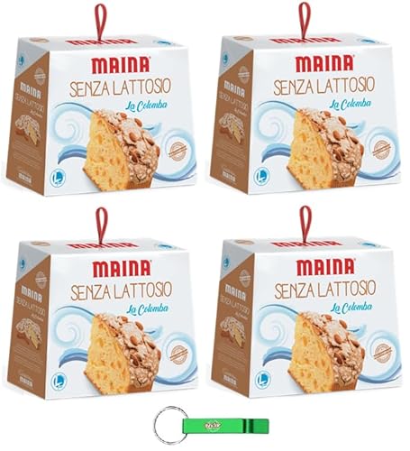 4x Maina Colomba Laktosefrei Osterkuchen mit Knusprige Haselnussglasur und Duftende Kandierte Früchte - 750g Oster-taube der italienischen Tradition + Beni Culinari Kostenloser Schlüsselanhänger von Beni Culinari