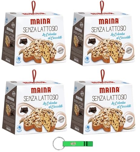 4x Maina Colomba Laktosefrei Osterkuchen mit Knusprige Haselnussglasur und Dunkle Schokoladentropfen - 750g Oster-taube der italienischen Tradition + Beni Culinari Kostenloser Schlüsselanhänger von Beni Culinari