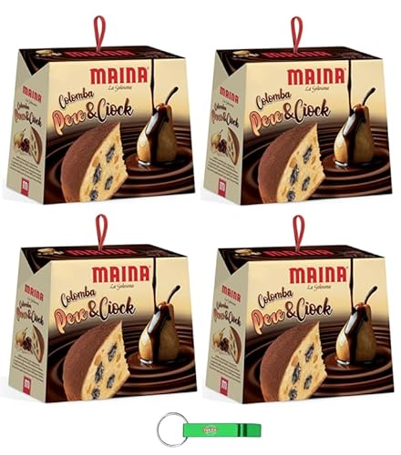 4x Maina Colomba Pere e Cioccolato Osterkuchen gefüllt mit Birnen und Schokolade 750g Oster-taube der italienischen Tradition + Beni Culinari Kostenloser Schlüsselanhänger von Beni Culinari