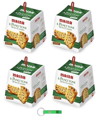 4x Maina Il Panettone Ohne Kandierte Früchte - Traditionelles italienisches Weihnachtsdessert - Weihnachts Kuchen mit Sultaninen 750g + Beni Culinari Kostenloser Schlüsselanhänger von Beni Culinari