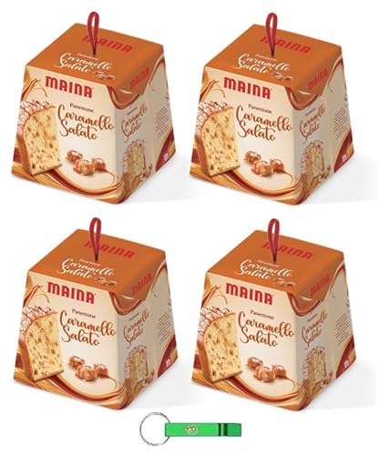 4x Maina Panettone Caramello Salato - Traditionelles italienisches Weihnachtsdessert - Weihnachts Kuchen Gesalzenes Karamell 750g + Beni Culinari Kostenloser Schlüsselanhänger von Beni Culinari