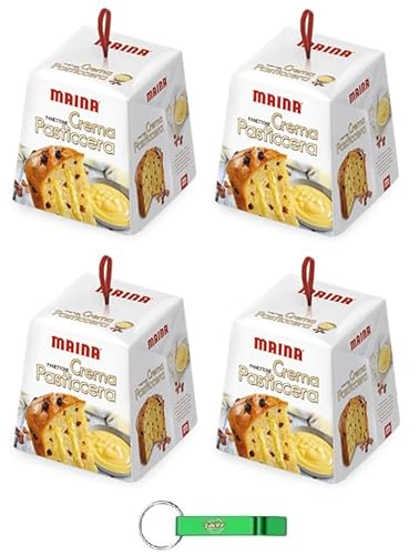 4x Maina Panettone Crema Pasticcera - Traditionelles italienisches Weihnachtsdessert - Weihnachts Kuchen mit Sultaninen und Creme 800g + Beni Culinari Kostenloser Schlüsselanhänger von Beni Culinari