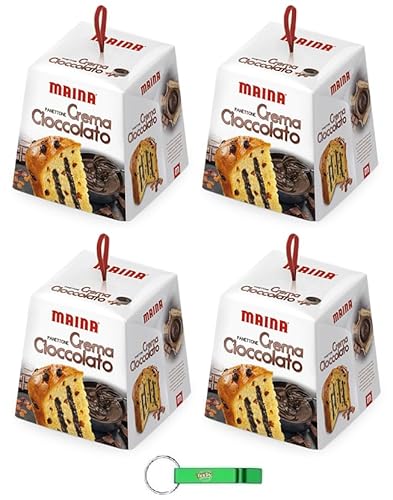 4x Maina Panettone Crema al Cioccolato - Traditionelles italienisches Weihnachtsdessert - Weihnachts Kuchen mit Sultaninen und Schokoladencreme 800g + Beni Culinari Kostenloser Schlüsselanhänger von Beni Culinari