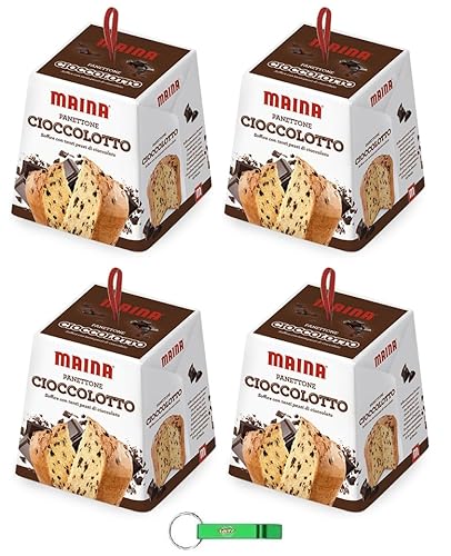 4x Maina Panettone Il Cioccolotto - Traditionelles italienisches Weihnachtsdessert - Weihnachts Kuchen mit Schokoladenstückchen 750g + Beni Culinari Kostenloser Schlüsselanhänger von Beni Culinari