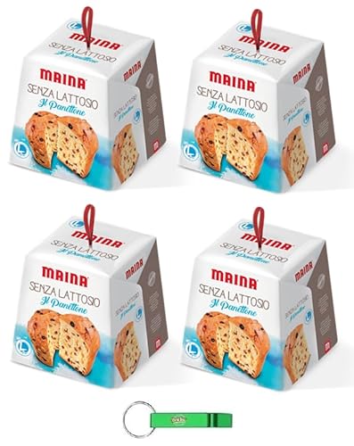 4x Maina Panettone Laktosefreies - Traditionelles italienisches Weihnachtsdessert - Weihnachts Kuchen mit Kandierte Früchte und Süße Rosinen 750g + Beni Culinari Kostenloser Schlüsselanhänger von Beni Culinari