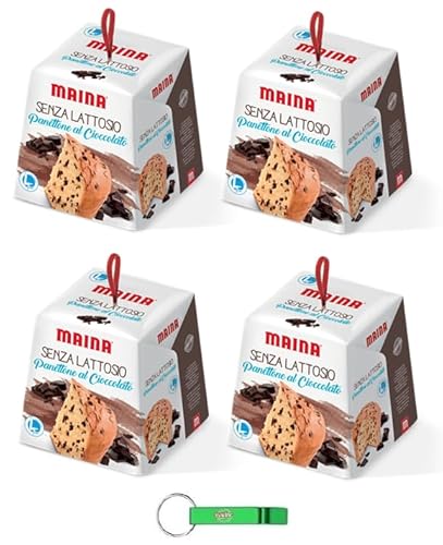 4x Maina Panettone Laktosefreies - Traditionelles italienisches Weihnachtsdessert - Weihnachts Kuchen mit Schokoladenstückchen 750g + Beni Culinari Kostenloser Schlüsselanhänger von Beni Culinari