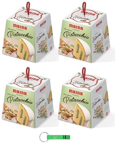 4x Maina Panettone Pistacchio - Traditionelles italienisches Weihnachtsdessert - Weihnachts Kuchen mit Pistaziencreme 750g + Beni Culinari Kostenloser Schlüsselanhänger von Beni Culinari