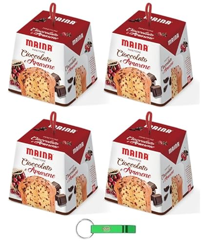 4x Maina Panettone Schokolade und Schwarze Kirschen - Traditionelles italienisches Weihnachtsdessert - Weihnachts Kuchen 750g + Beni Culinari Kostenloser Schlüsselanhänger von Beni Culinari