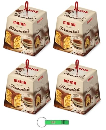 4x Maina Panettone Tiramisù - Traditionelles italienisches Weihnachtsdessert - Weihnachts Kuchen mit Tiramisu-Creme gefüllt 750g + Beni Culinari Kostenloser Schlüsselanhänger von Beni Culinari