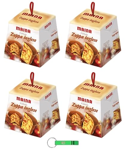 4x Maina Panettone Zuppa Inglese - Traditionelles italienisches Weihnachtsdessert - Weihnachts Kuchen mit Sahnecreme und Whiskycreme 750g + Beni Culinari Kostenloser Schlüsselanhänger von Beni Culinari