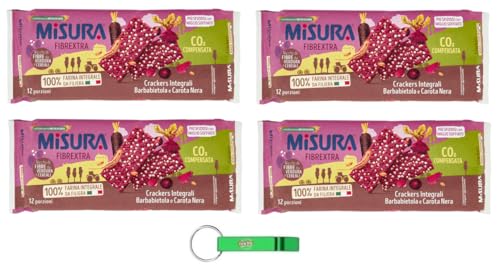 4x Misura Fibrextra Crackers Integrali - Ballaststoffreiche Vollkorncracker mit Roter Bete und Schwarzer Karotte 385g Packung + Beni Culinari Kostenloser Schlüsselanhänger von Beni Culinari