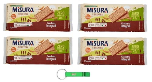 4x Misura Fibrextra Crackers Integrali - Ballaststoffreiche Vollkorncracker mit Vollkornmehl 385g Packung,Jede Packung enthält 12 Einzelportionen + Beni Culinari Kostenloser Schlüsselanhänger von Beni Culinari