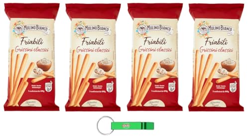 4x Mulino Bianco Friabili Grissini Classici - Grissini vom Typ 0 – Knusprig und Voller Geschmack - Snack Breadsticks 300g Packung + Beni Culinari Kostenloser Schlüsselanhänger von Beni Culinari