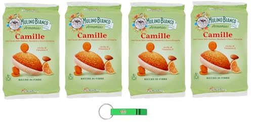 4x Mulino Bianco Merendine Camille, Süßer Snack mit Karotten, Mandeln, Orangensaft - Für einen Snack, Reich an Ballaststoffen, 304g Packung mit 8 Kuchen + Beni Culinari Kostenloser Schlüsselanhänger von Beni Culinari