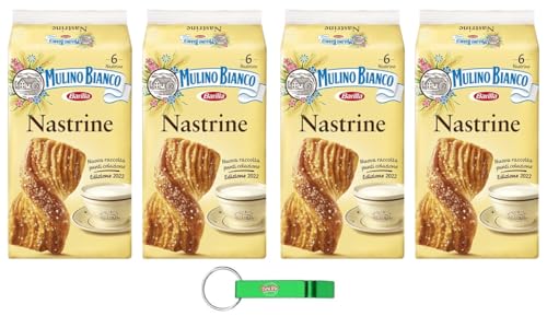 4x Mulino Bianco Nastrine Brioche di Pasta Sfoglia - Blätterteig-Brioche - Italienischer Süßer Snack 240g-Packung, Jede Packung enthält 6 Snacks + Beni Culinari Kostenloser Schlüsselanhänger von Beni Culinari