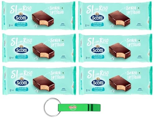 6er-Pack Riso Scotti Merendina Cioccolato,Snack mit Schokoladenüberzug, laktose- und milcheiweißfrei,264g,Jade Packung 8 Snacks à 33g + Beni Culinari Kostenloser Schlüsselanhänger von Beni Culinari